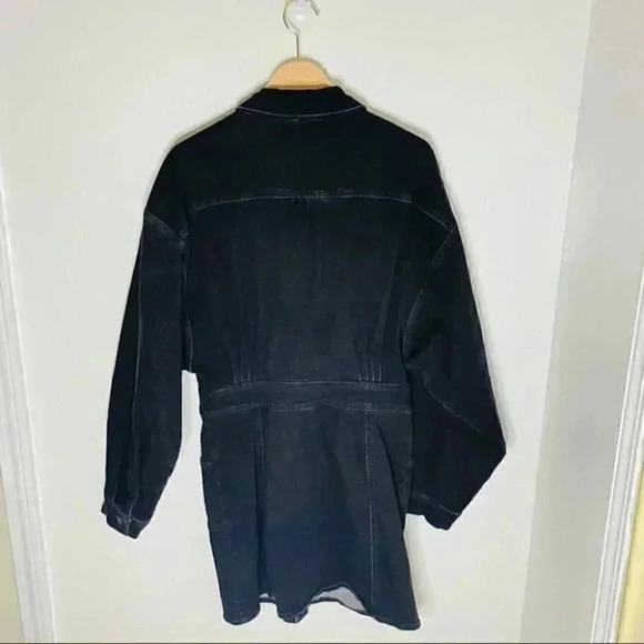 NEW Free People Bo Black Denim Button Front Mini Dress Preppy Academia Neutral - Picture 7 of 7